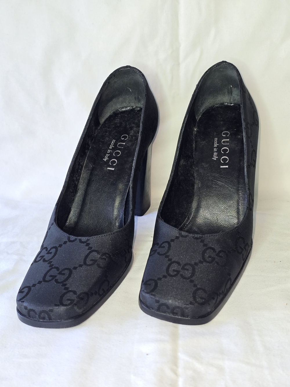 Gucci Size 5B Black GG Monogram Block Heel Pumps